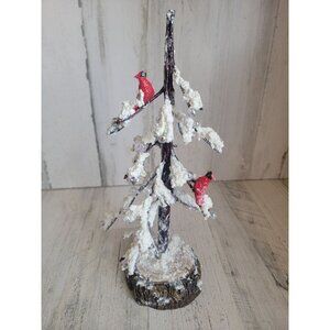 Pacific rim snow covered tree red cardinal bird Xmas decor